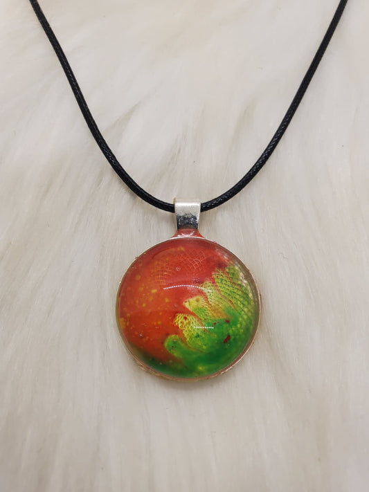 Handmade Red & Green Resin Pendant Necklace – 20”