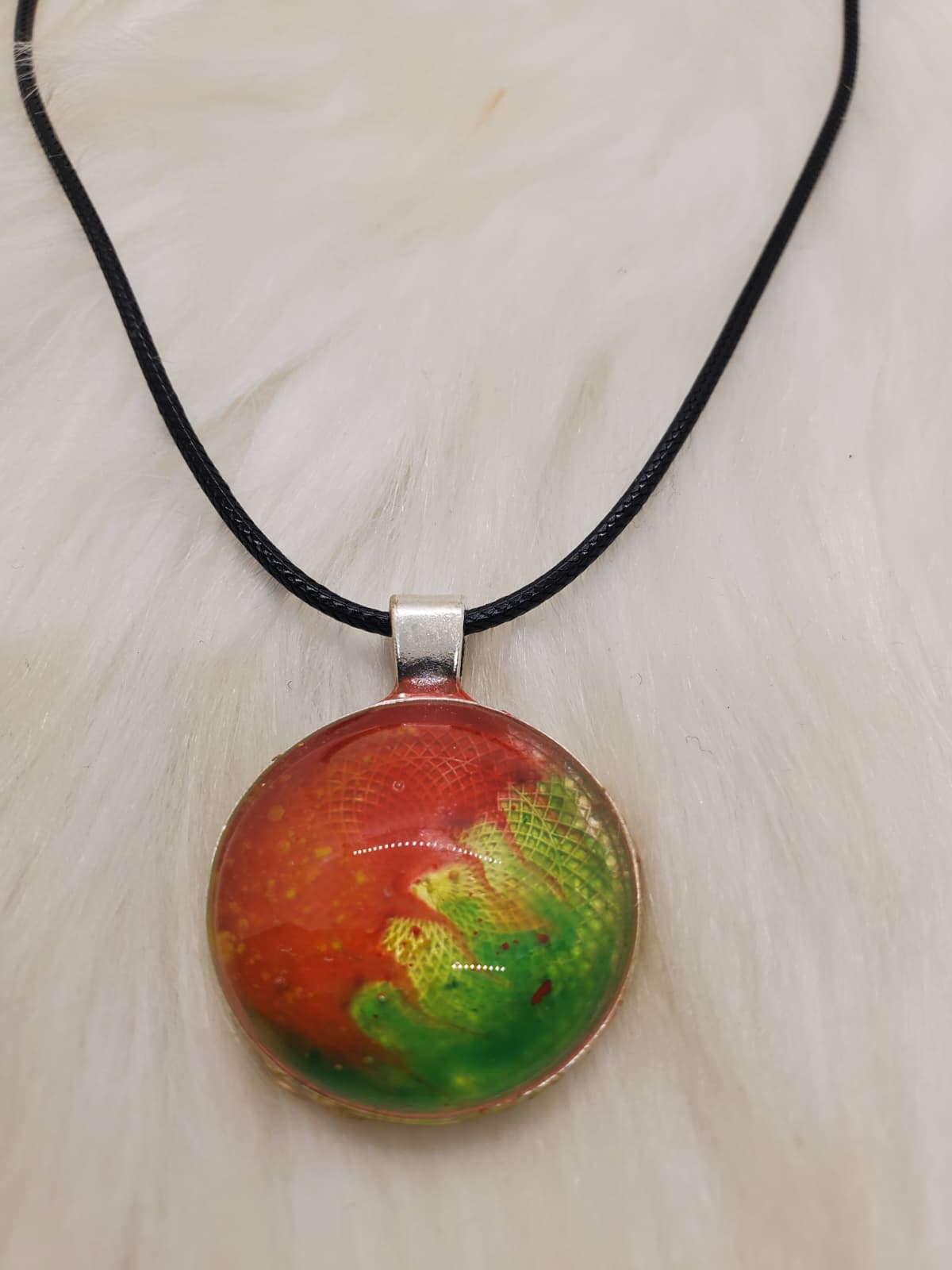 Handmade Red & Green Resin Pendant Necklace – 20”