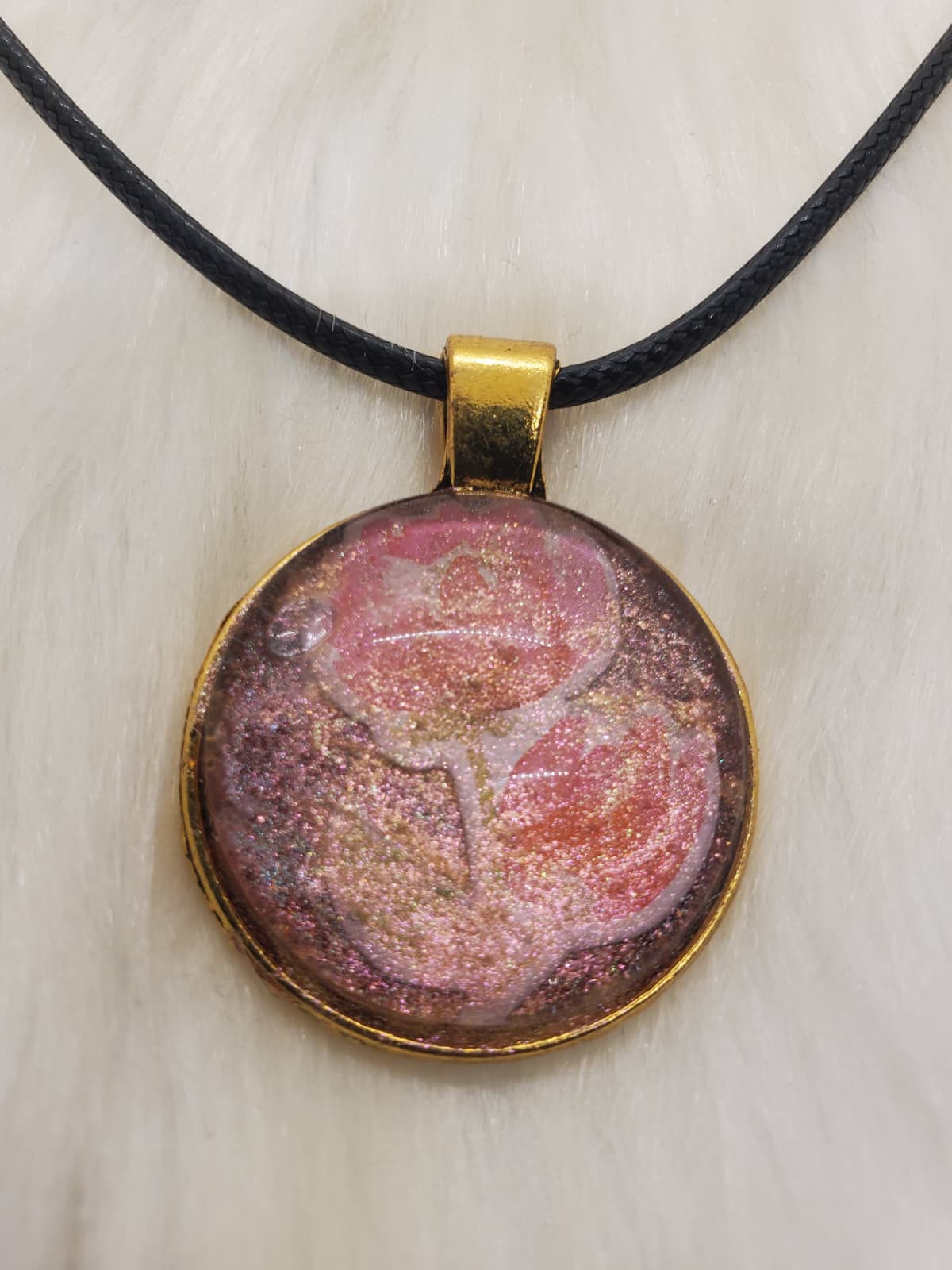 Handmade Pink Rose Resin Pendant Necklace – 20”