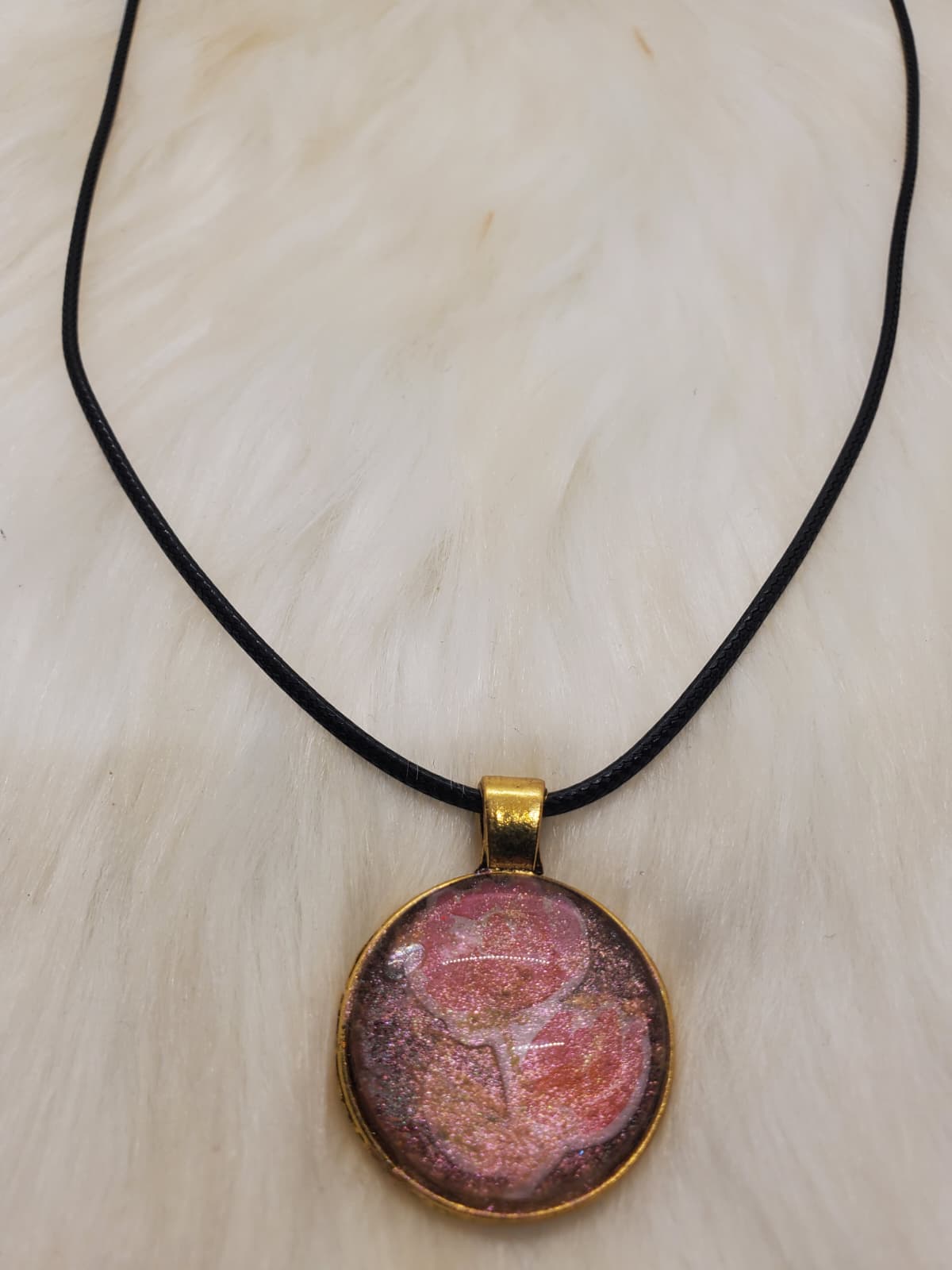 Handmade Pink Rose Resin Pendant Necklace – 20”