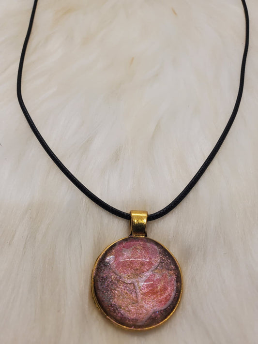 Handmade Pink Rose Resin Pendant Necklace – 20”
