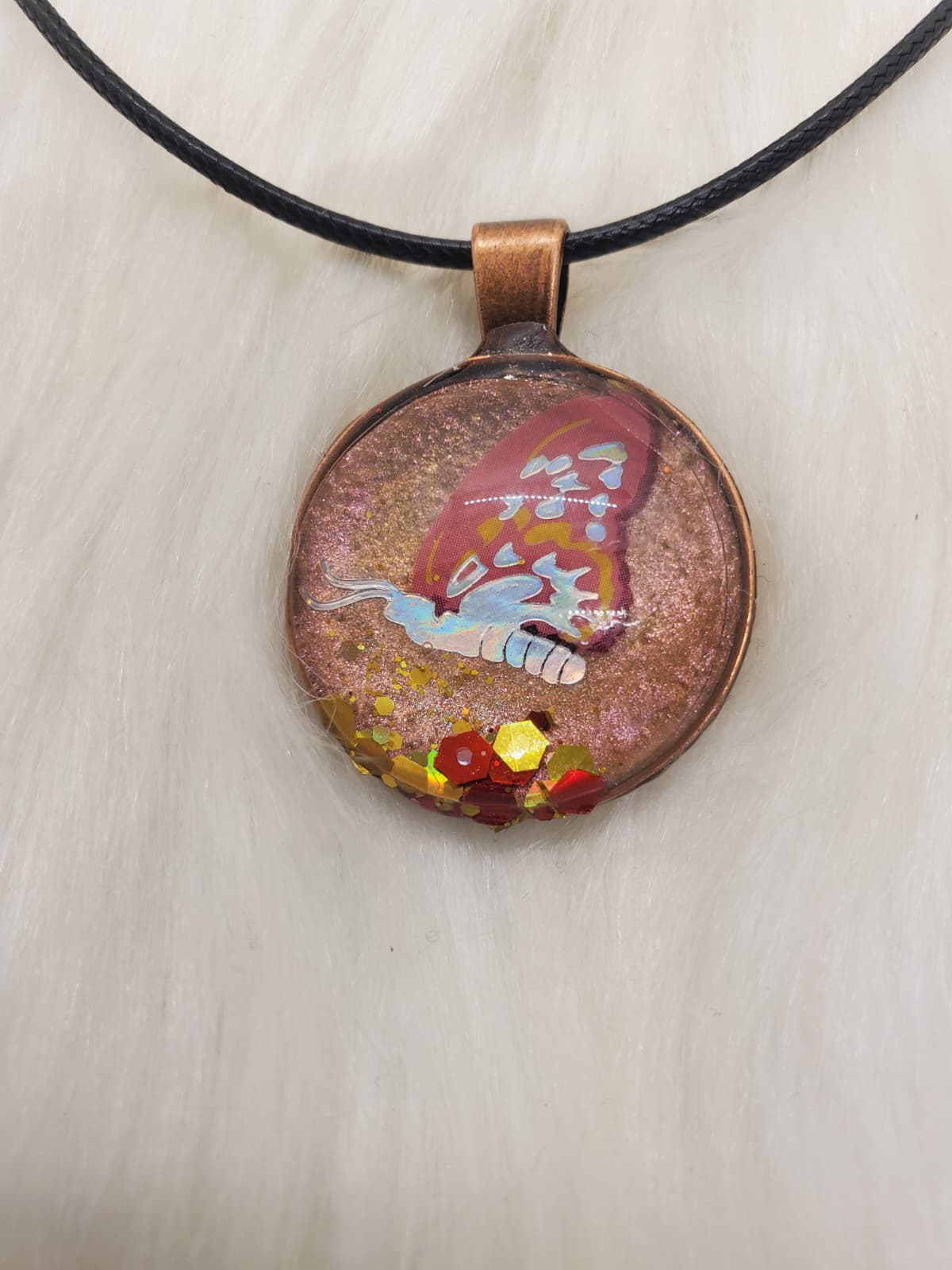 Handmade Butterfly Resin Pendant Necklace - 20”