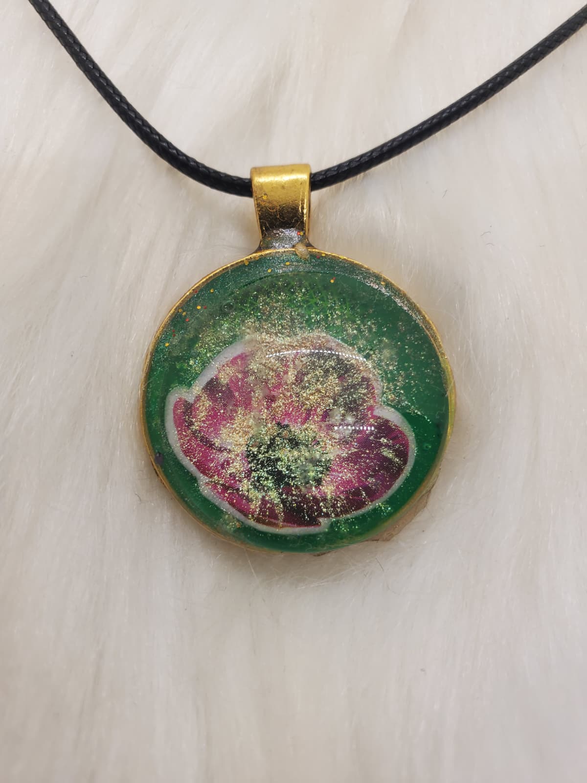 Handmade Floral Resin Pendant Necklace – 20”