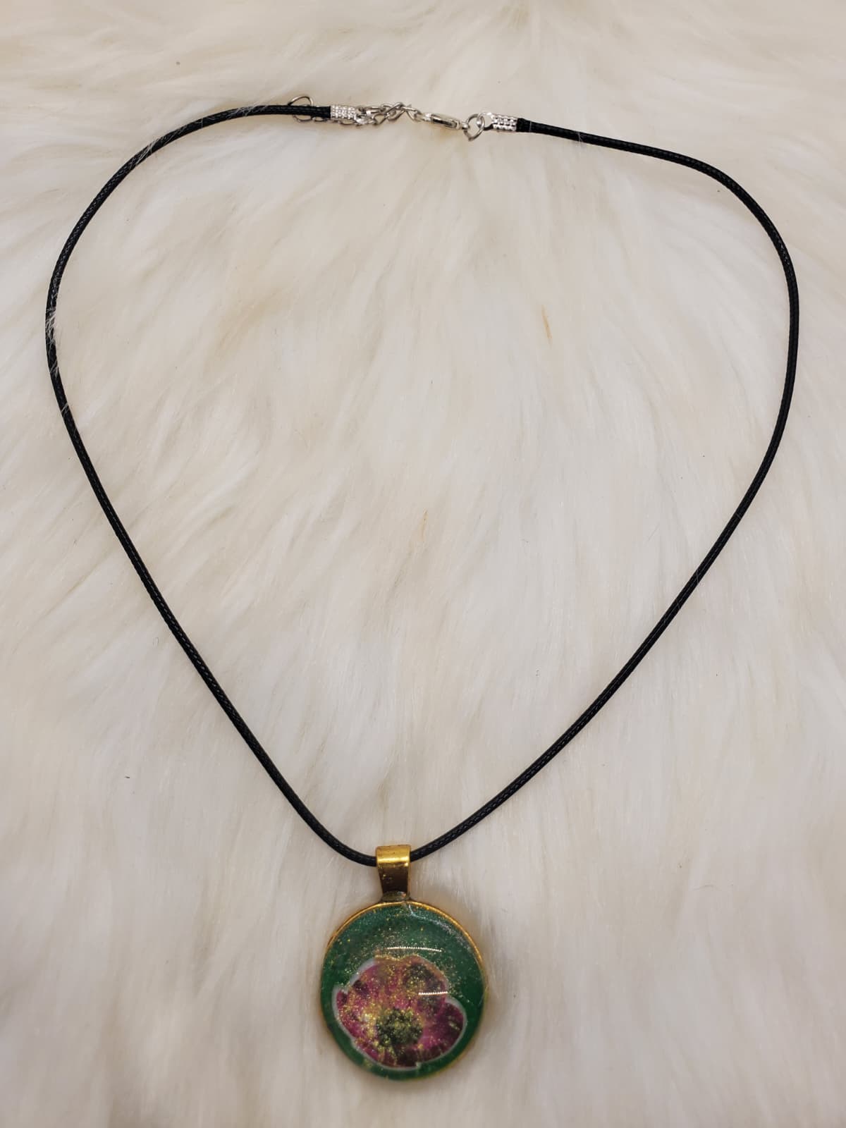 Handmade Floral Resin Pendant Necklace – 20”