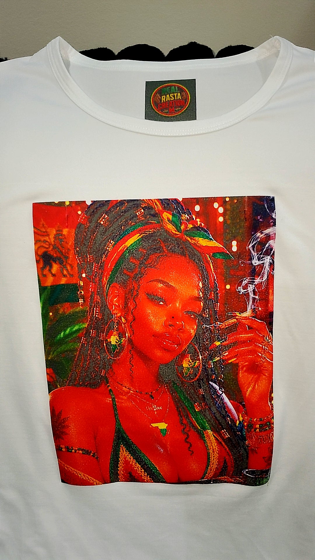 White sublimation T-shirt Rasta vibes